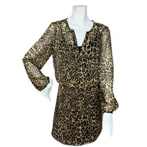 WHITE HOUSE BLACK MARKET Leopard print Metallic Blouson Lined Dress Size 6 EUC
